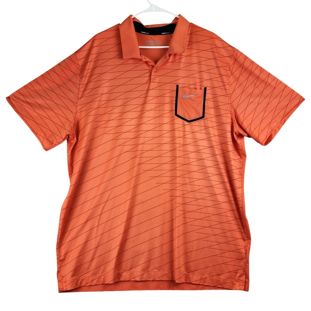 Nike Golf Tour Performance Polo Mens XXL Orange Dri-FIT Graphic Pocket Sporty